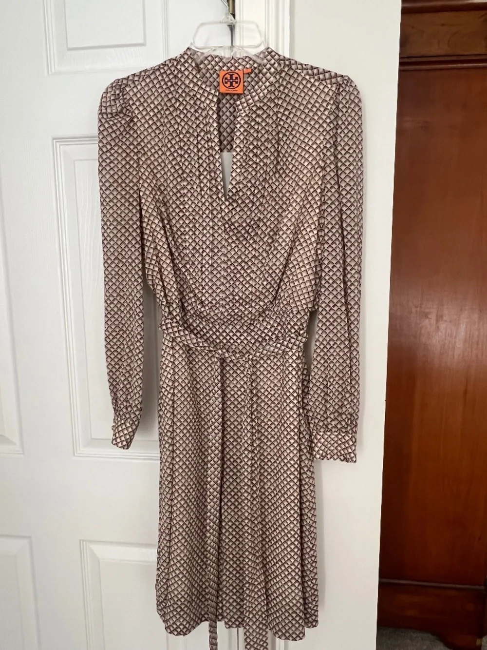 Tory Burch Chiffon Geometric Print Tie Waist Dress Size 2